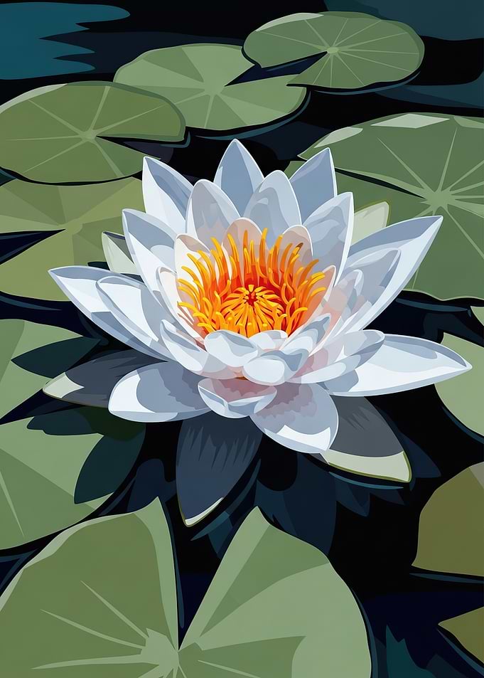 White Water Lily with Lily Pads