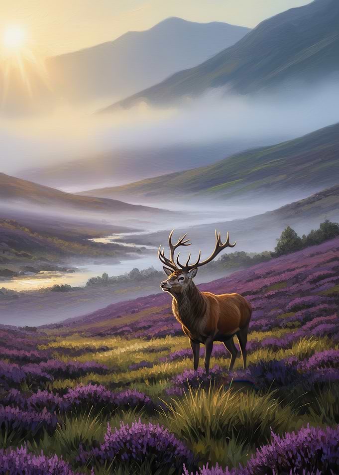 Majestic Stag in Heather Field