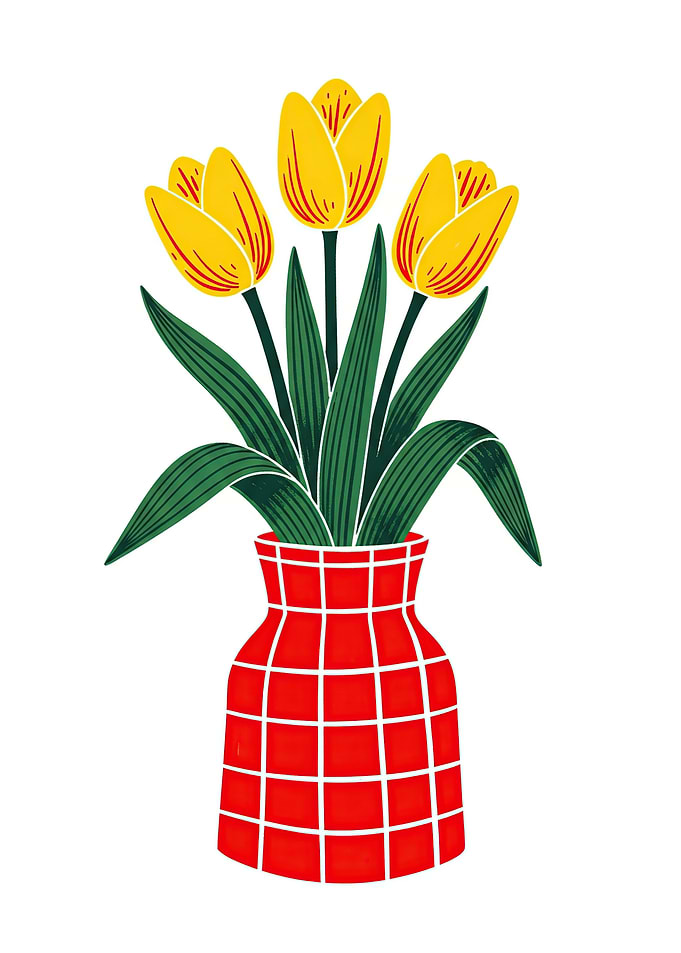 Yellow Tulips in Red Vase