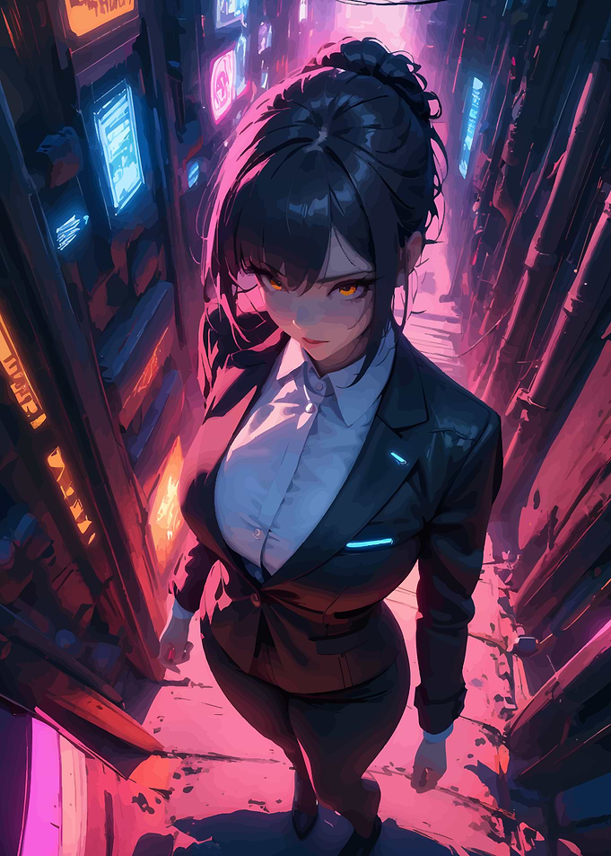 Anime Woman in Cyberpunk City