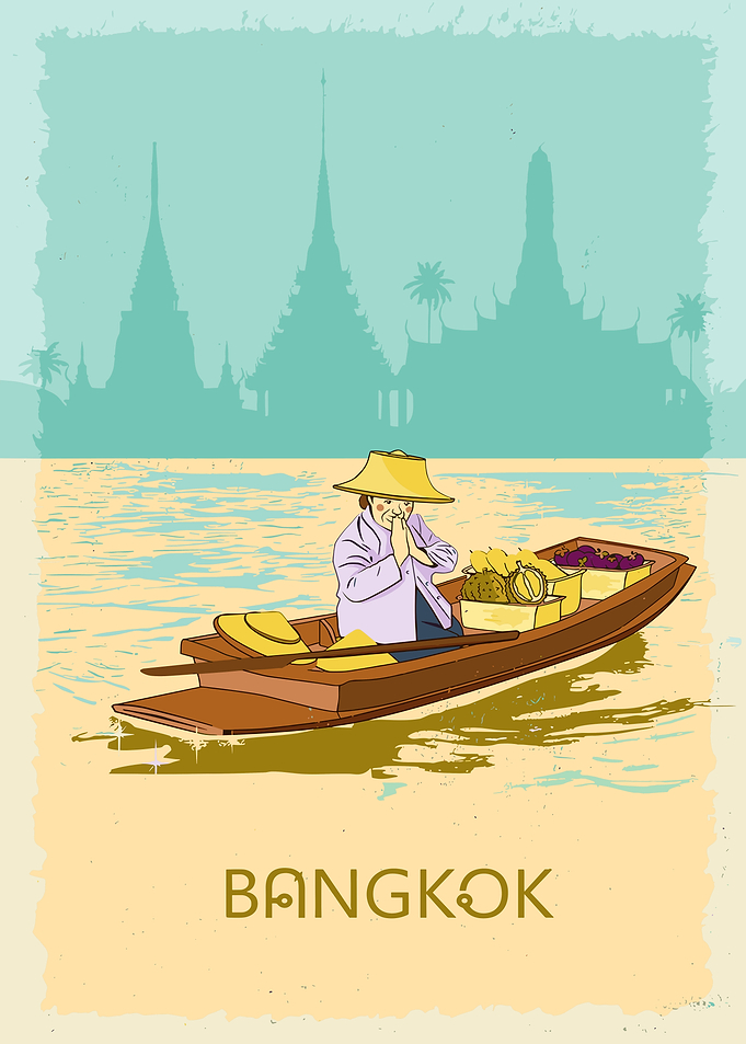 Bangkok Floating Market Vintage Poster