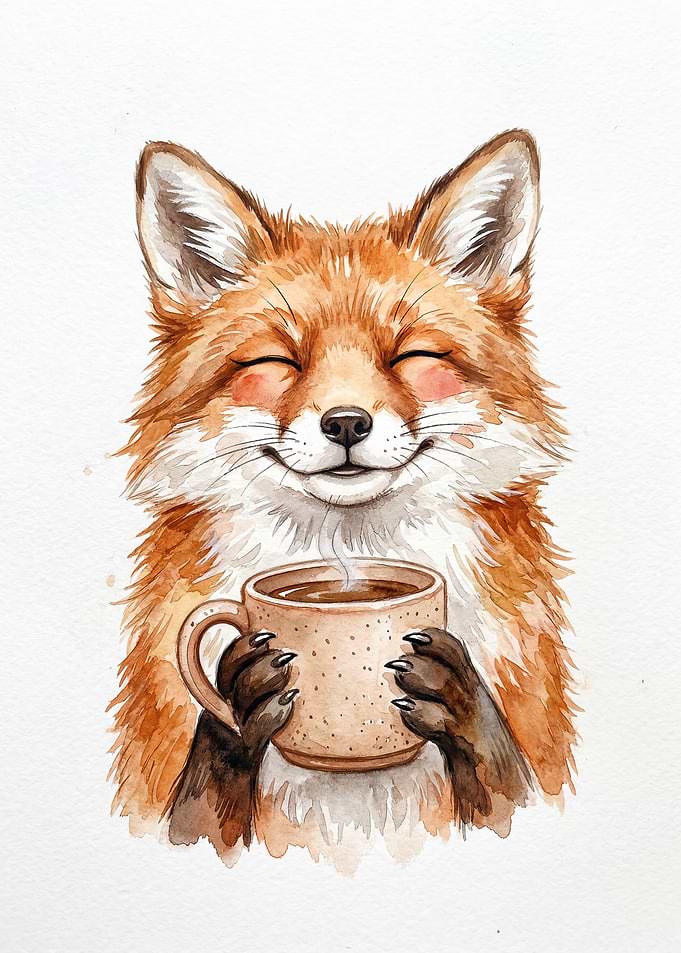 Happy Fox with Coffee