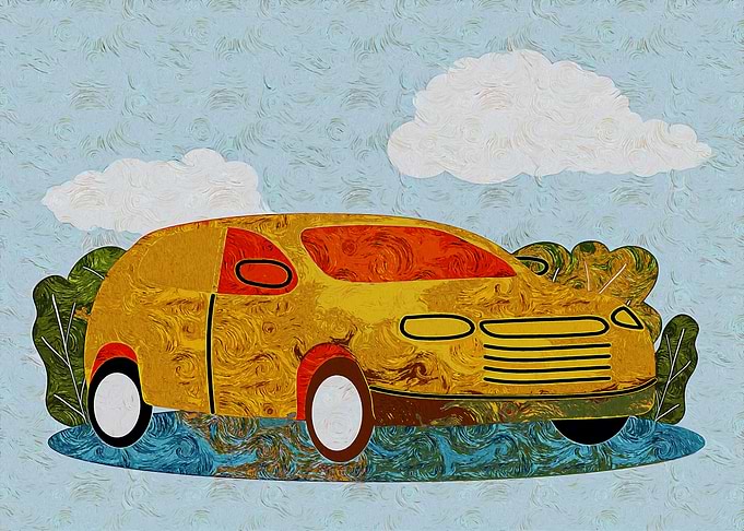 Yellow Car with Textured Background