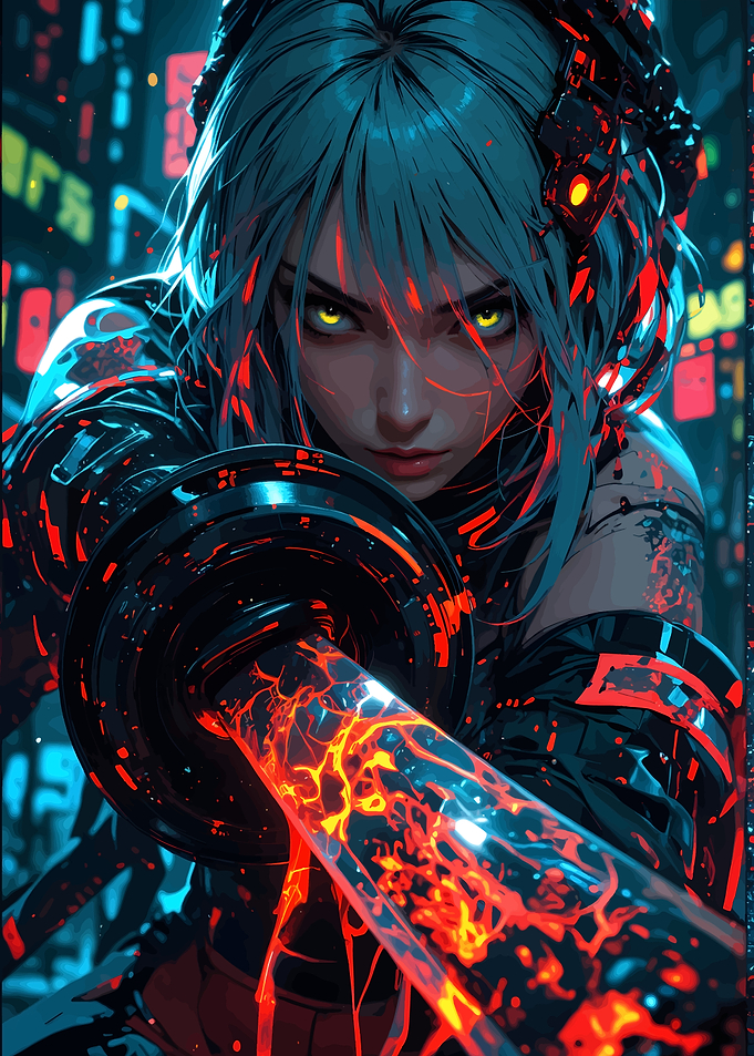 Cyberpunk Samurai with Glowing Katana
