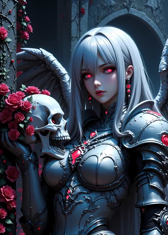 Gothic Angel with Skull and Roses
