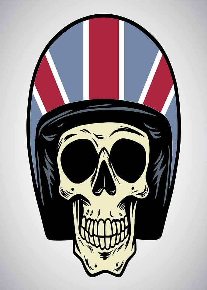Skull wearing Union Jack helmet