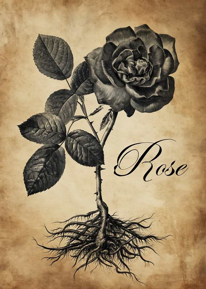 Vintage Rose with Roots