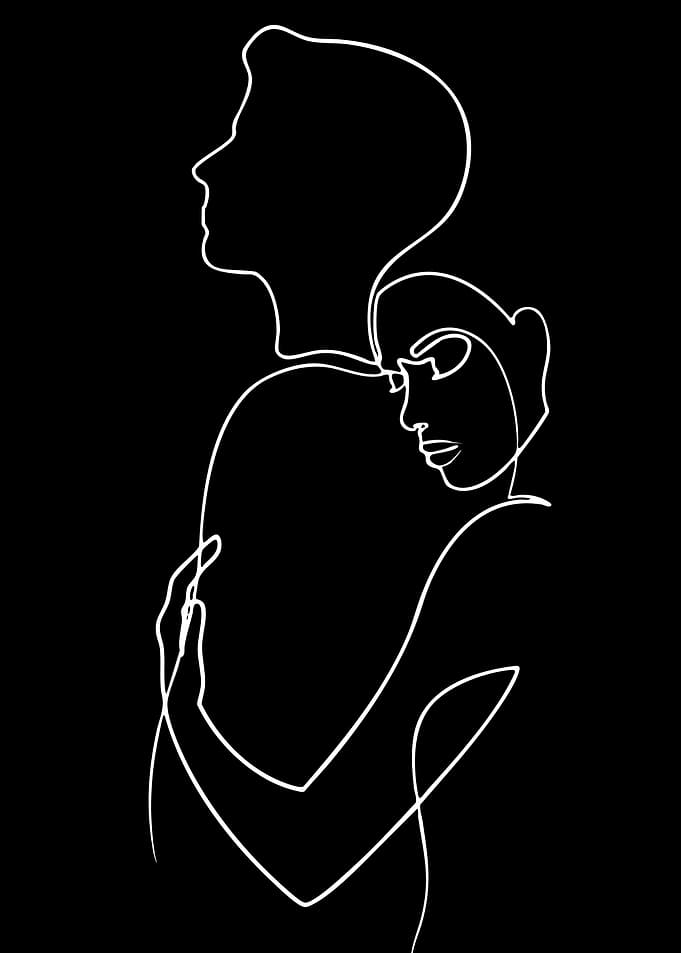 Couple Hugging Line Art