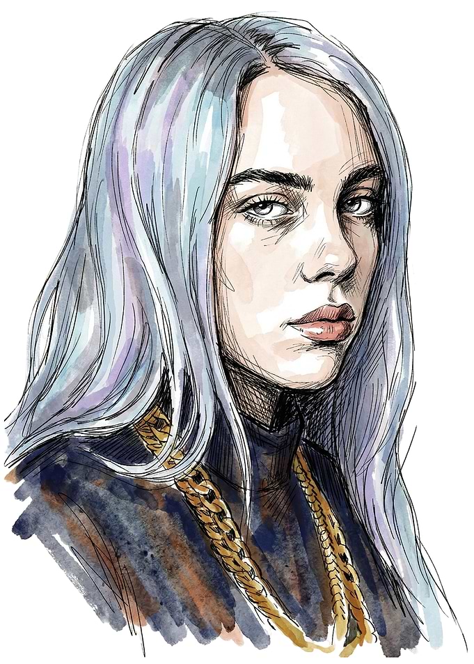 Billie Eilish Watercolor Portrait