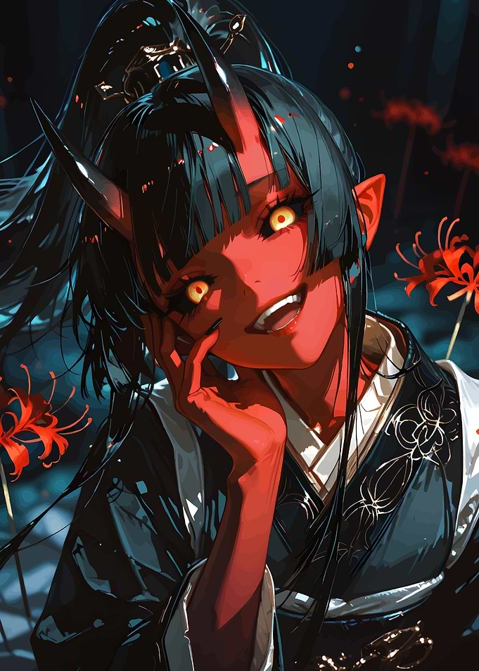 Red Oni Girl with Yellow Eyes