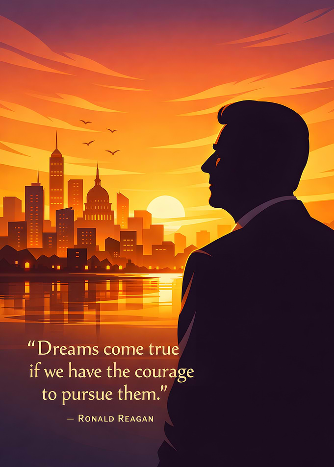 Ronald Reagan cityscape inspirational quote