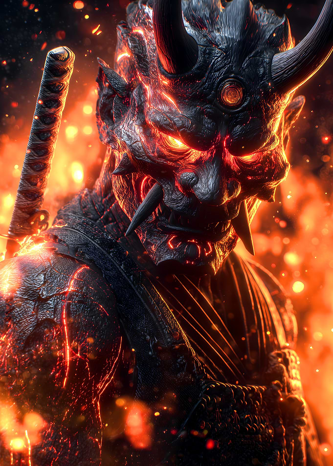 Fiery Oni Warrior with Katana