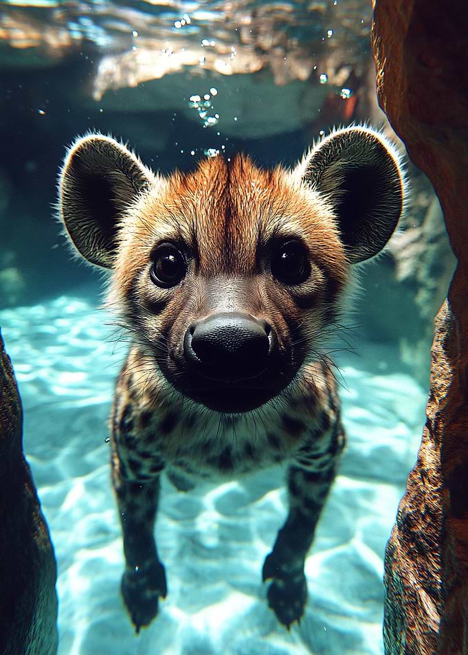 Underwater Hyena Cub Portrait