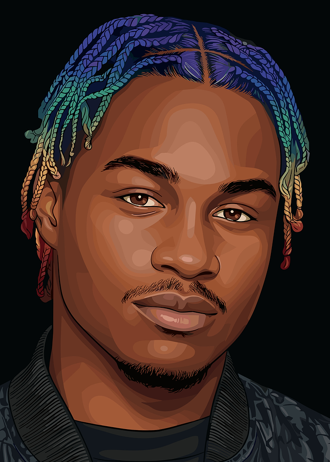 Portrait of a Lil Tjay with colorful braids
