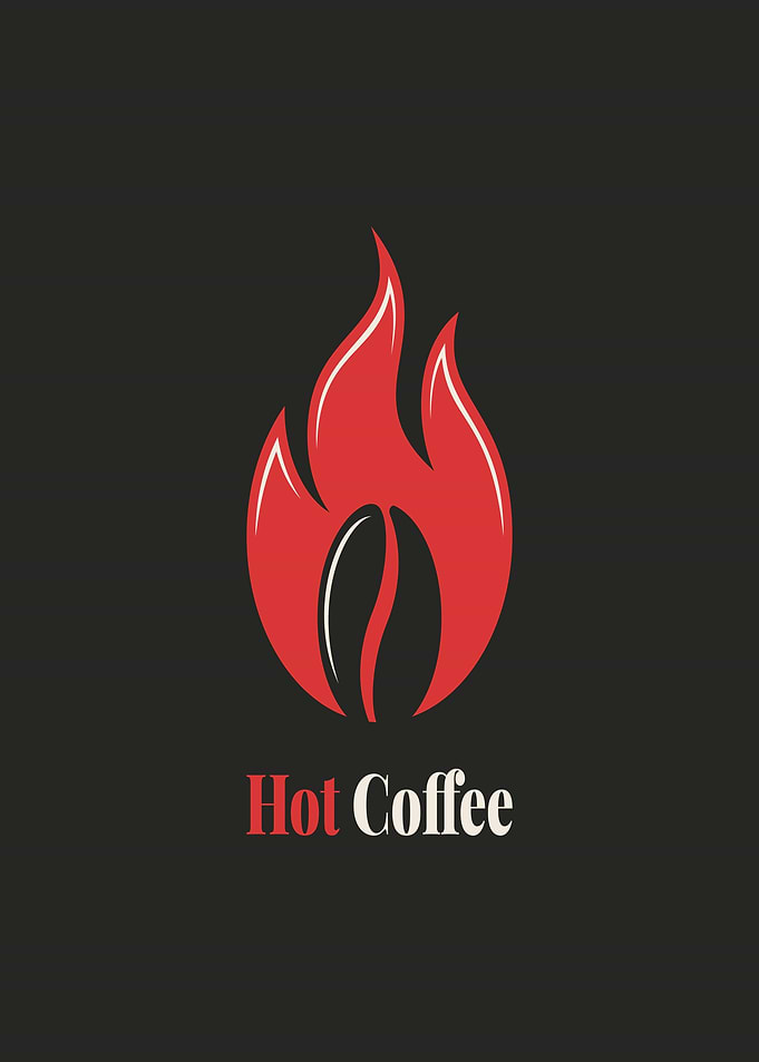 Hot Coffee Logo with Flame and Bean