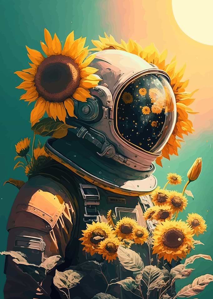 Astronaut with Sunflowers