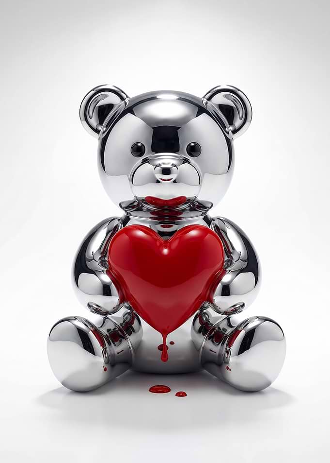 Chrome Teddy Bear with Red Heart