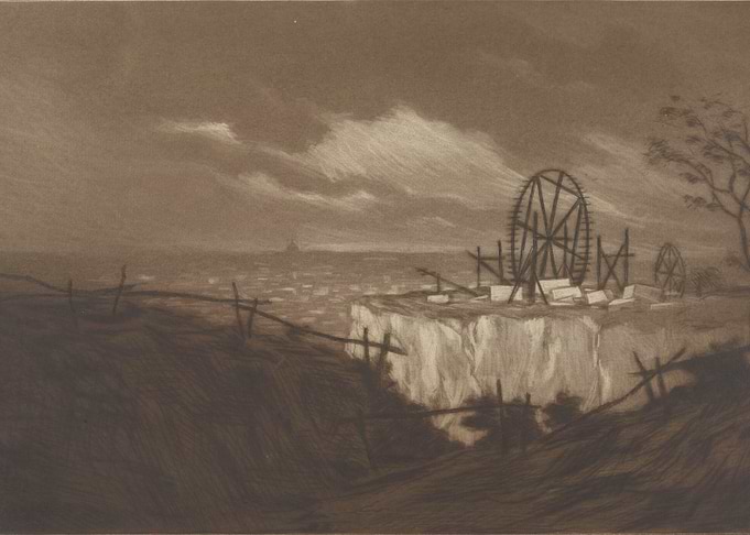 Industrial Landscape with Water Wheels