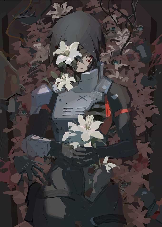 Anime Character with White Lilies