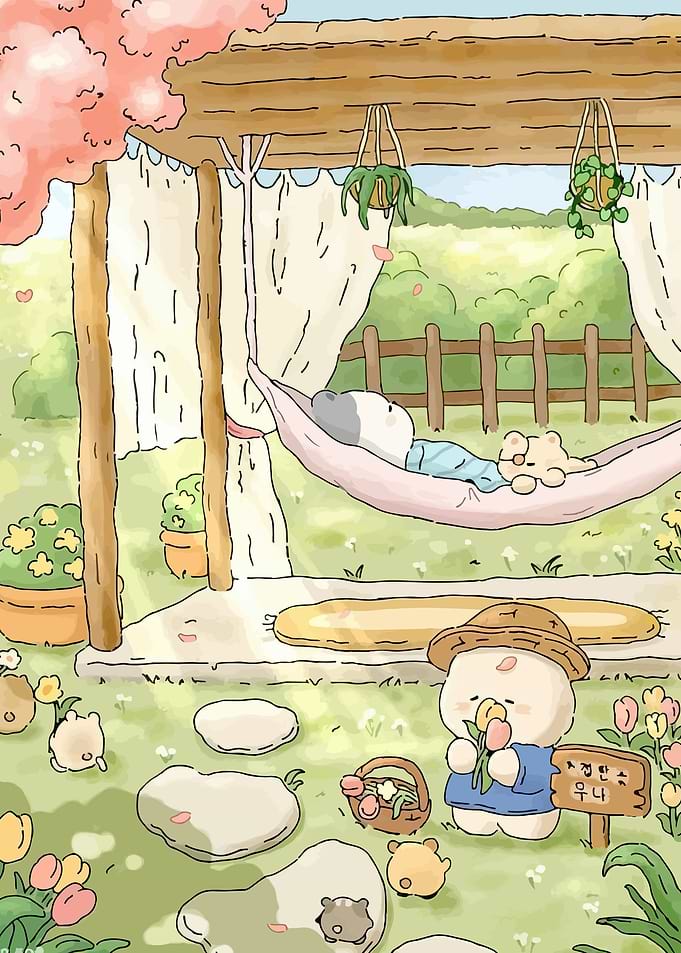 Cute Characters Enjoying a Garden Picnic