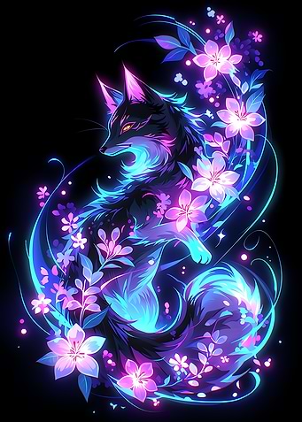 Neon Fox with Flowers