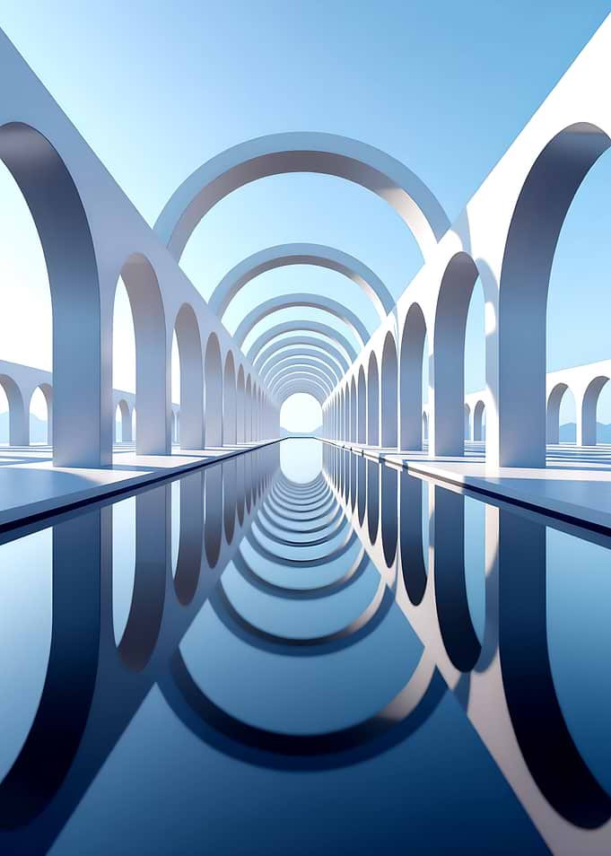 Surreal Architectural Hallway Reflection