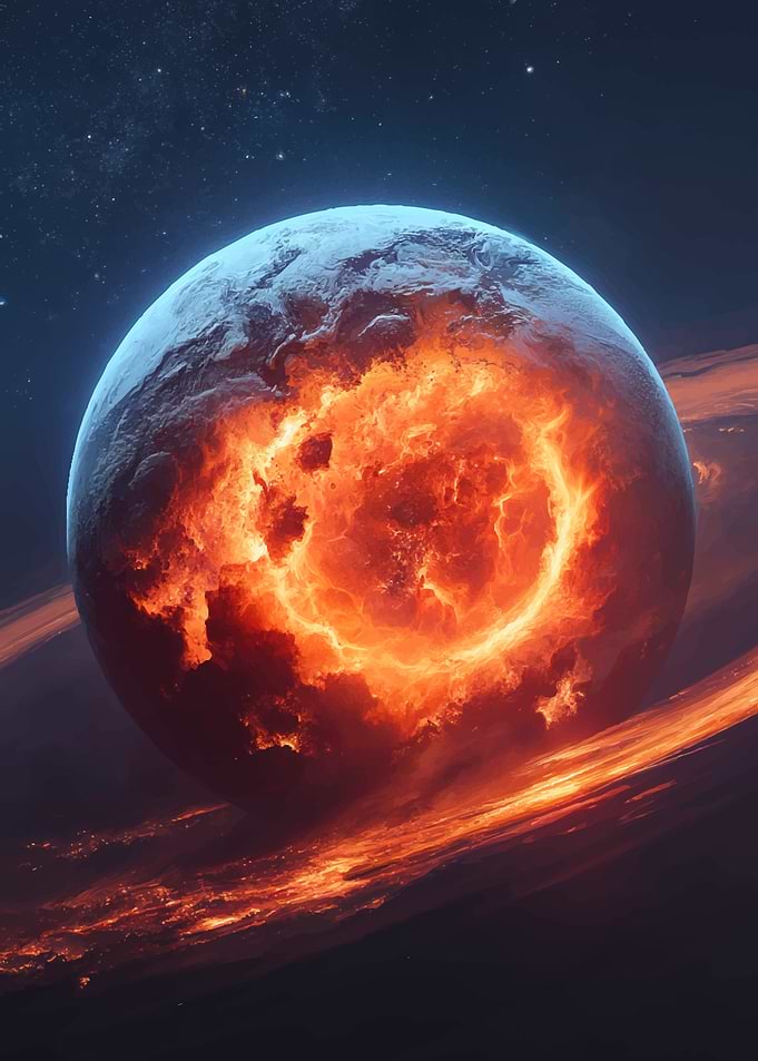 Fiery Planet in Space