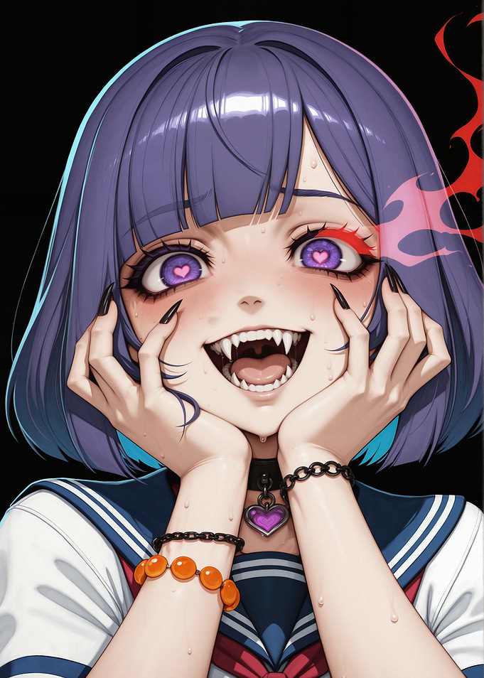 Anime Girl with Fangs and Heart Eyes