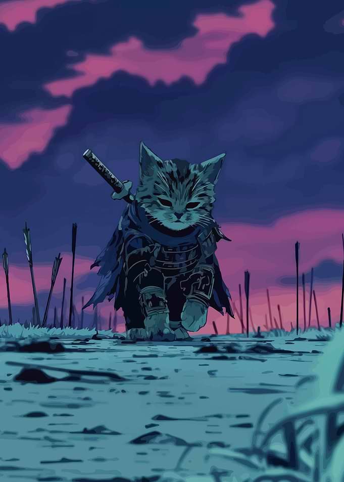 Samurai Cat in a Battlefield