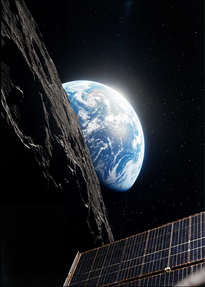 Asteroid and Earth in Space