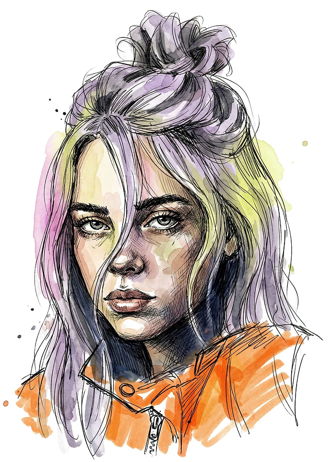 Billie Eilish Watercolor Portrait