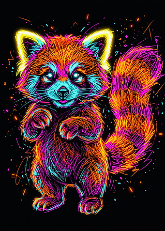 Standing Neon Red Panda Art