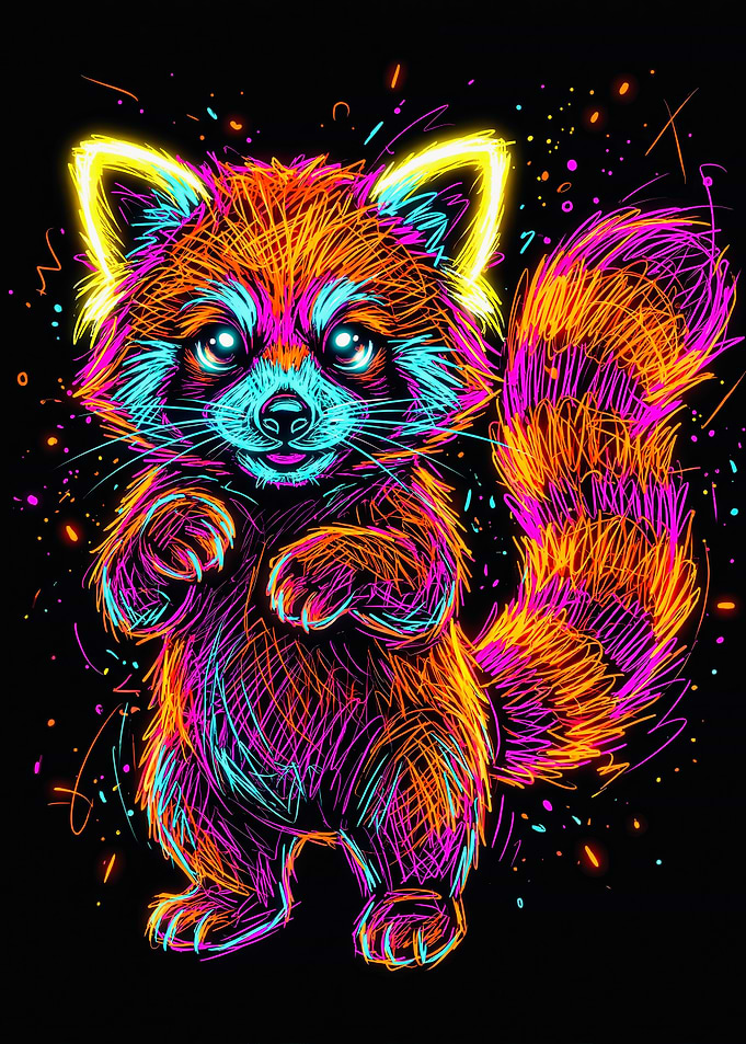 Standing Neon Red Panda Art