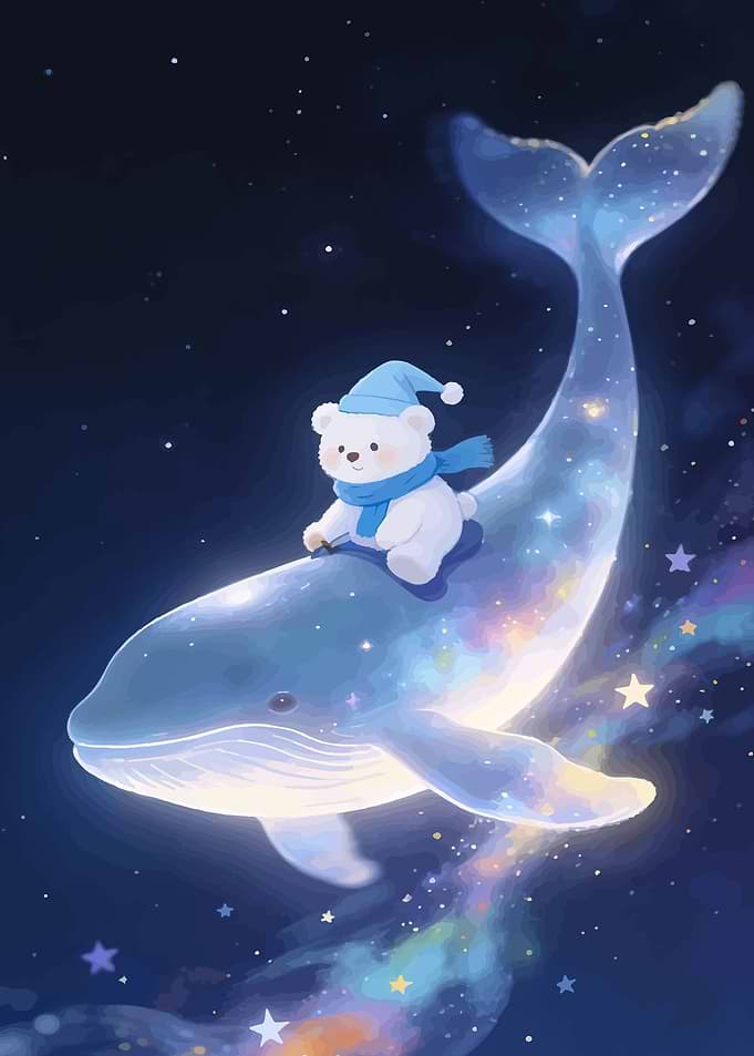 Cute Bear Riding a Galaxy Whale
