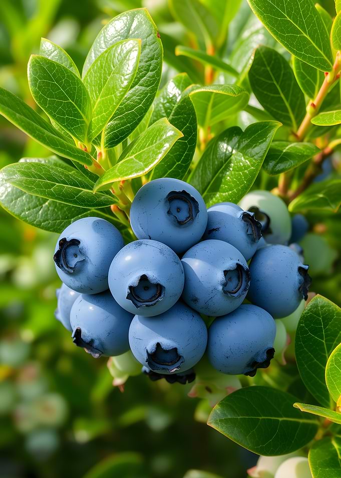 Close-up of ripe blueberries on a bush