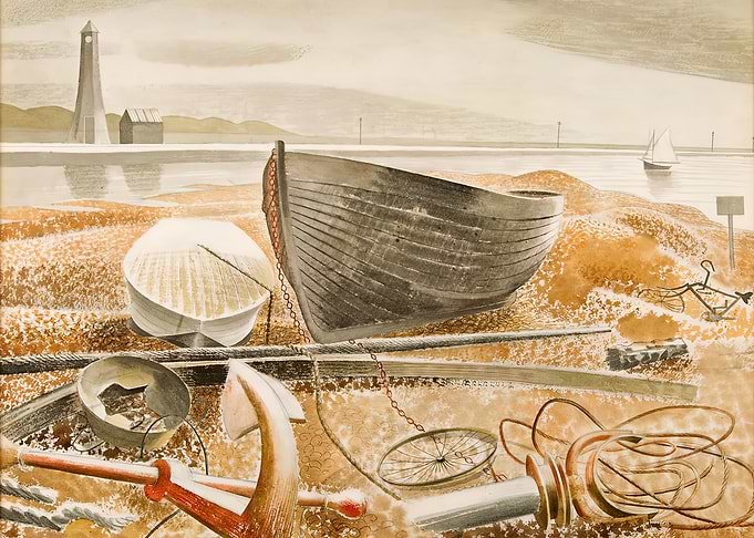 Boats on a Sandy Shore with Lighthouse