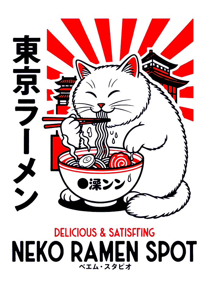 Cat Eating Ramen