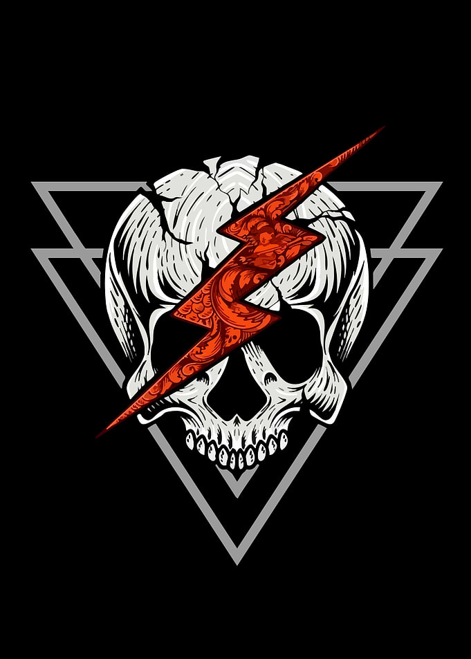 Skull Lightning Bolt Triangle Design
