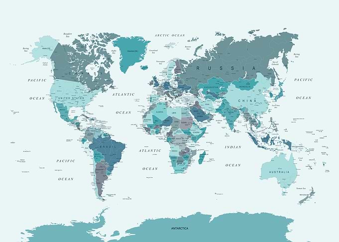 World Map in Teal Tones