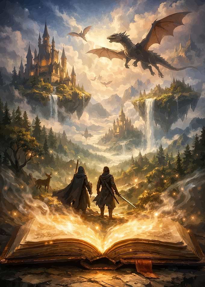 Fantasy Book Opens to Magical World