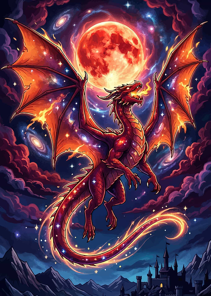 Red Dragon in Cosmic Sky