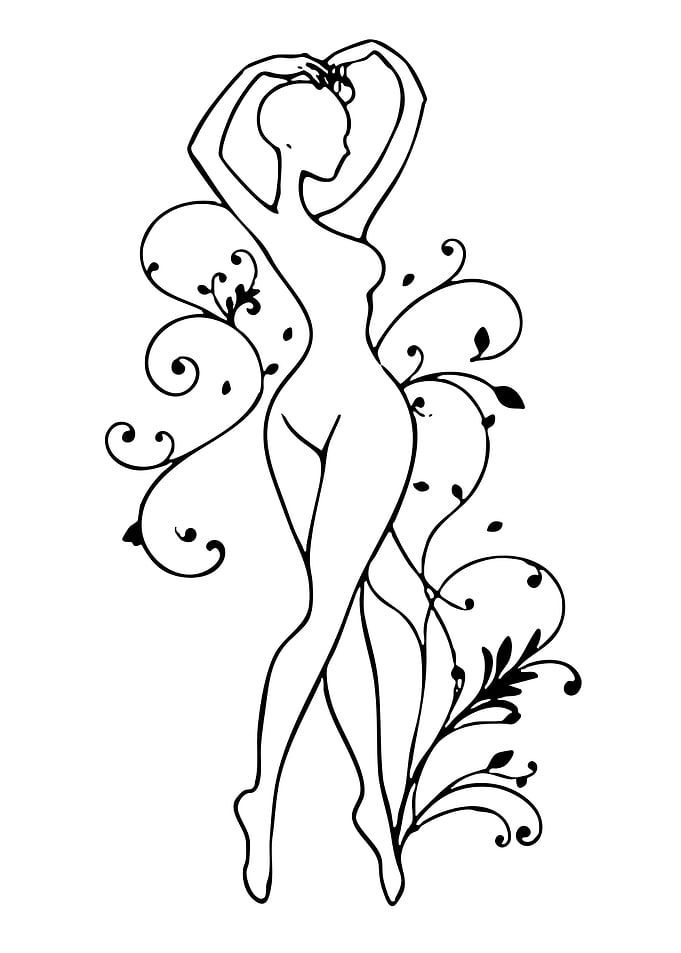Elegant Woman with Floral Swirls
