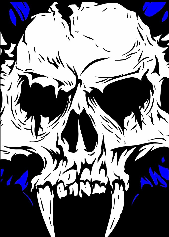 Scary Skull with Blue Flames