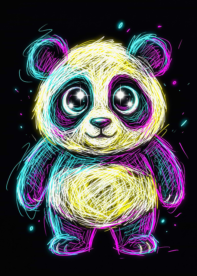 Cute Neon Standing Panda Art