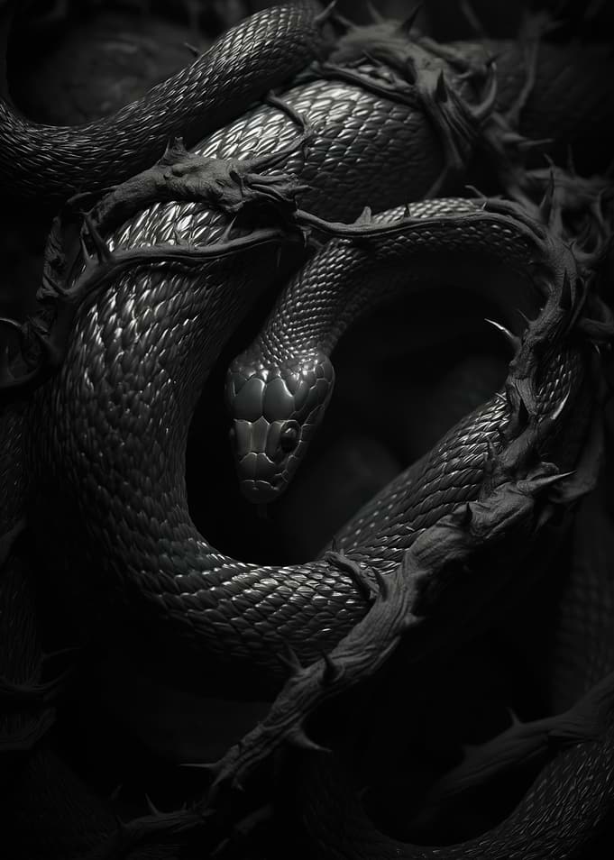Dark Snake Entwined in Thorns