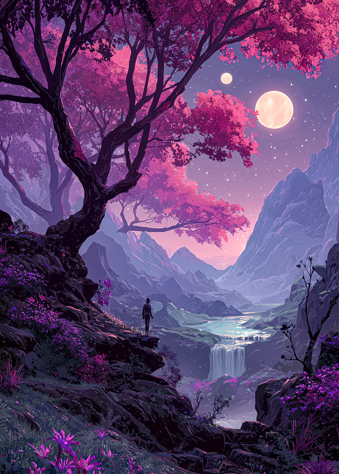 Fantasy Landscape with Cherry Blossoms