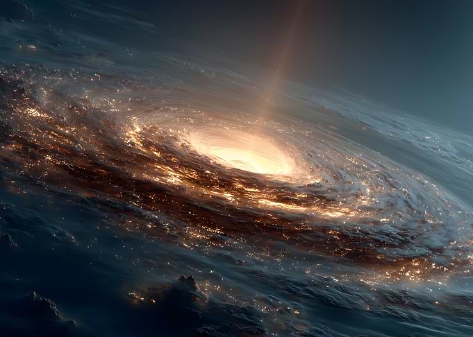 Cosmic Galaxy with Central Light Beam