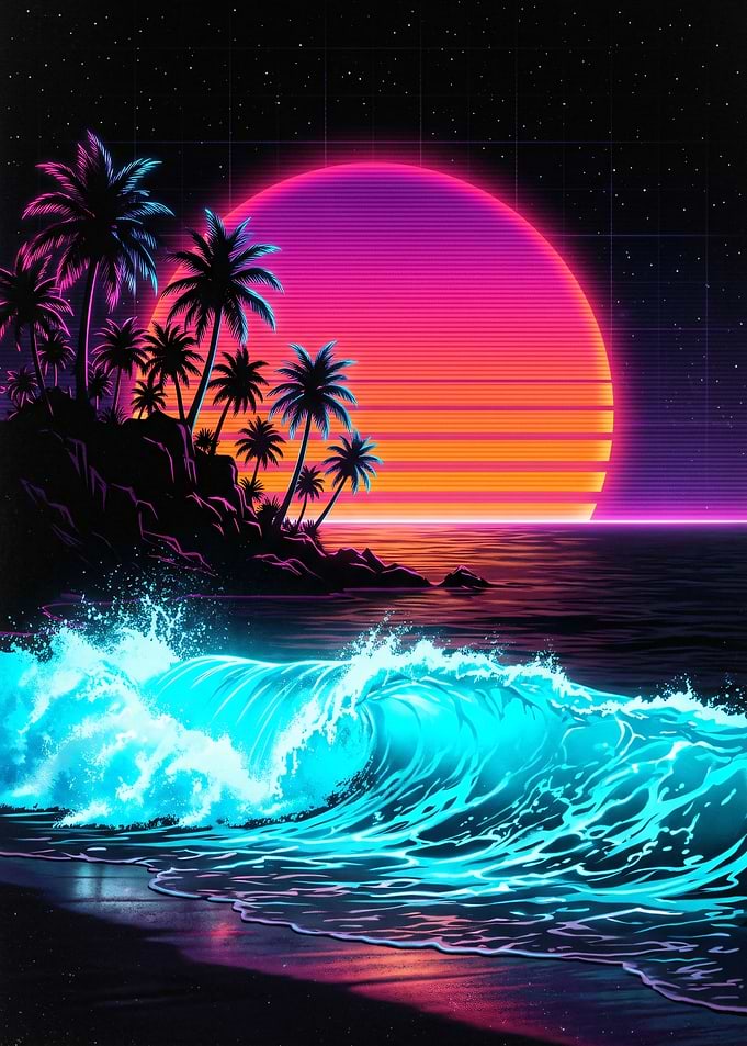 Retro Sunset Beach Wave