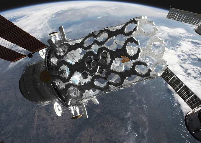 Giant space station orbiting Earth