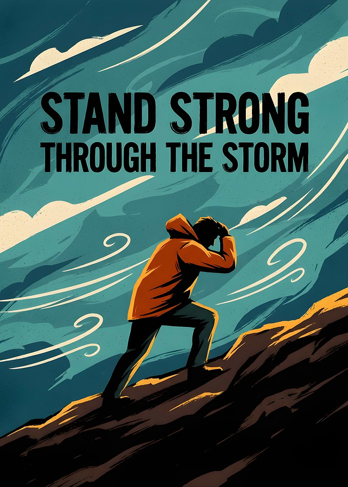 Man standing strong against the storm